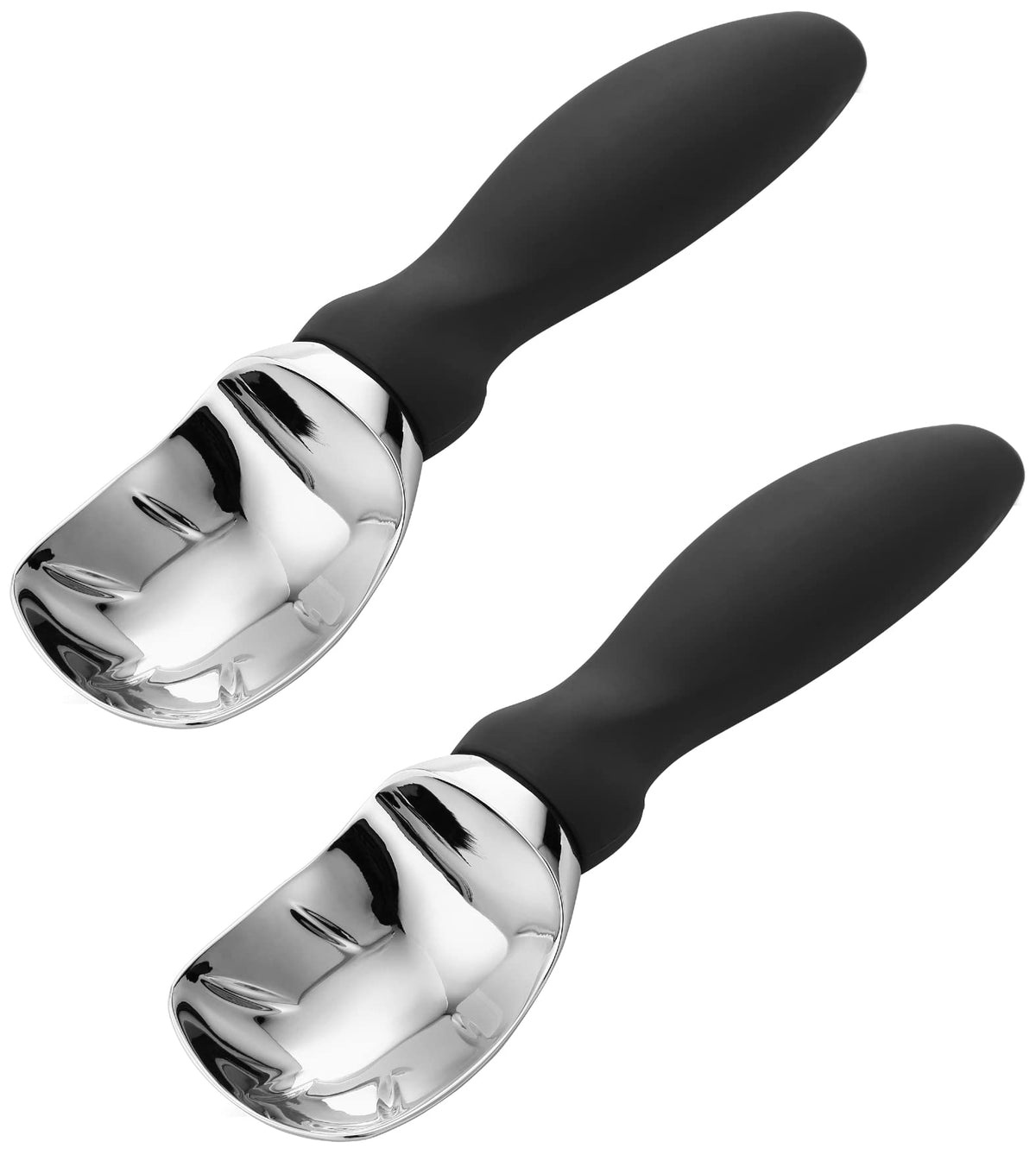 Spring Chef ice cream scoop with soft grip handle in black, easy scooping.