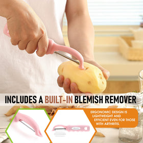 Spring Chef in-use apple peeling highlights safe, clean slices.