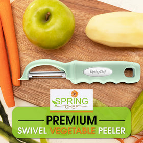 Spring Chef peeler supports left and right-handed use for easy handling.