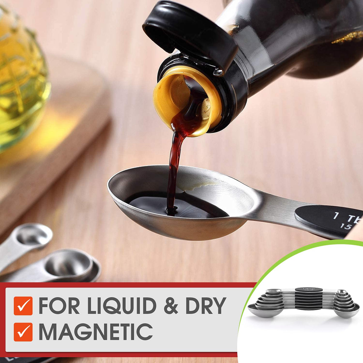 Spring Chef spoons include built-in levelers for accurate measurement.