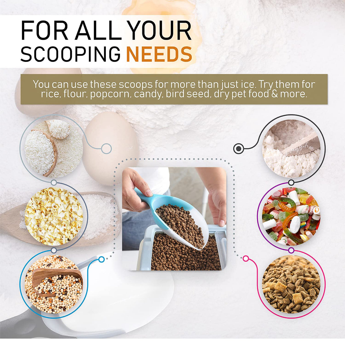 Spring Chef versatile scoop for ice, rice, flour, and snacks.