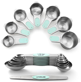 Spring Chef magnetic measuring cups and spoons nest for easy storage.