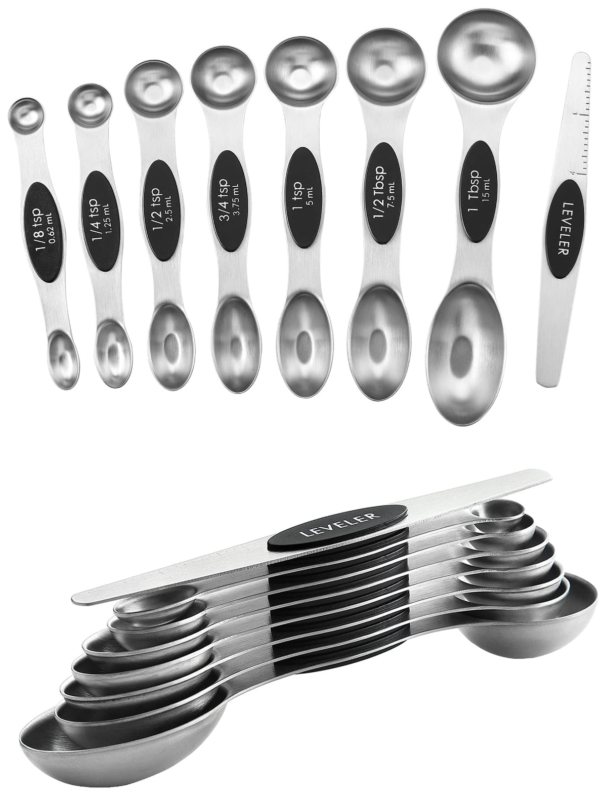 Spring Chef magnetic measuring spoons nest for compact storage.