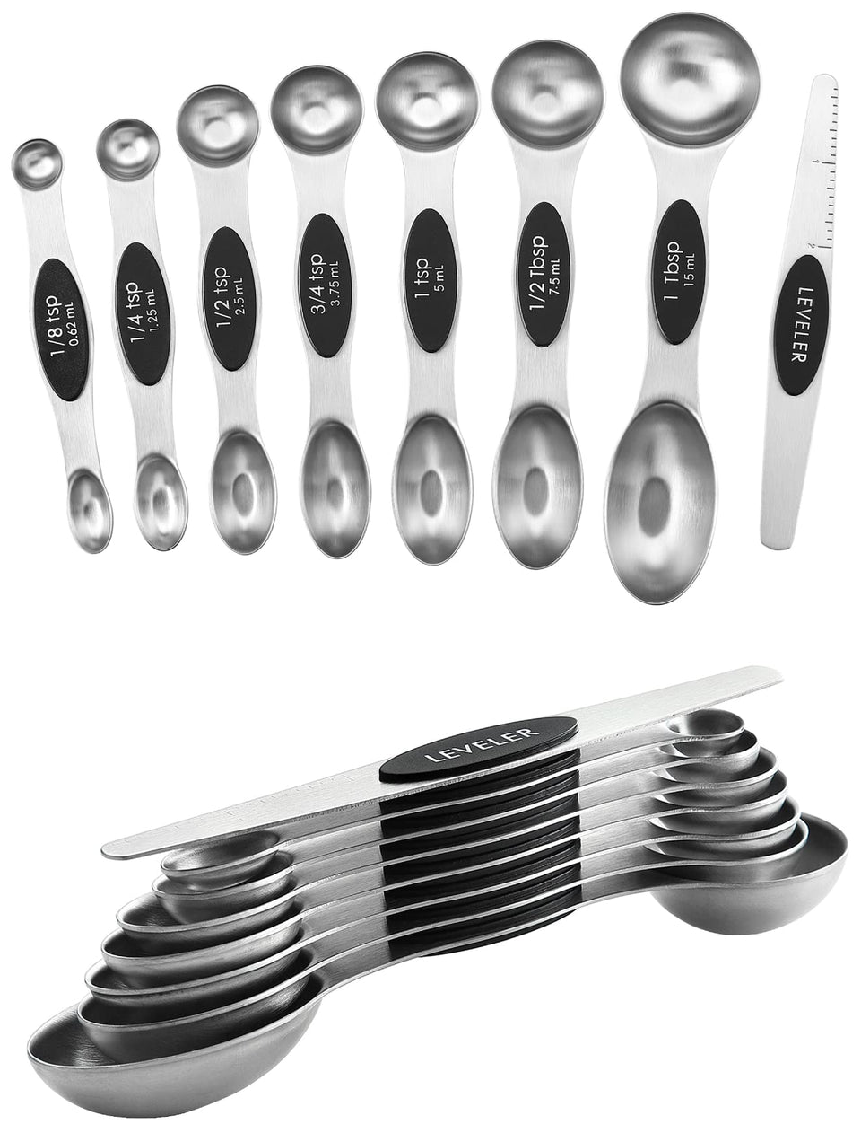 Spring Chef magnetic measuring spoons nest for compact storage.
