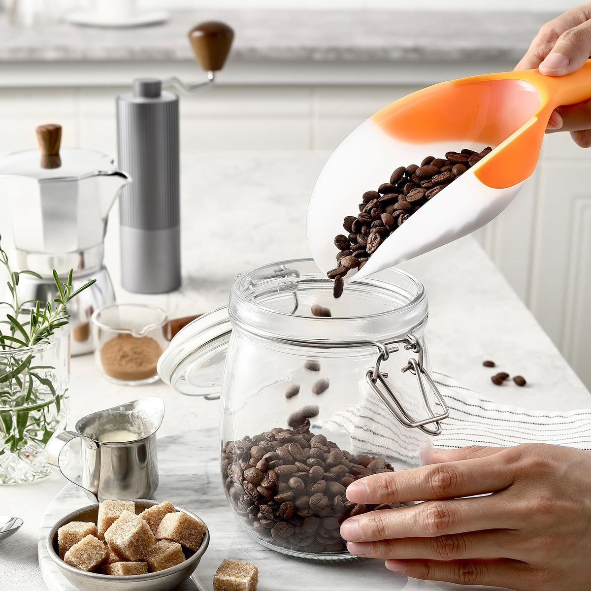 Spring Chef magnetic storage keeps the scoop within reach on metal surfaces.
