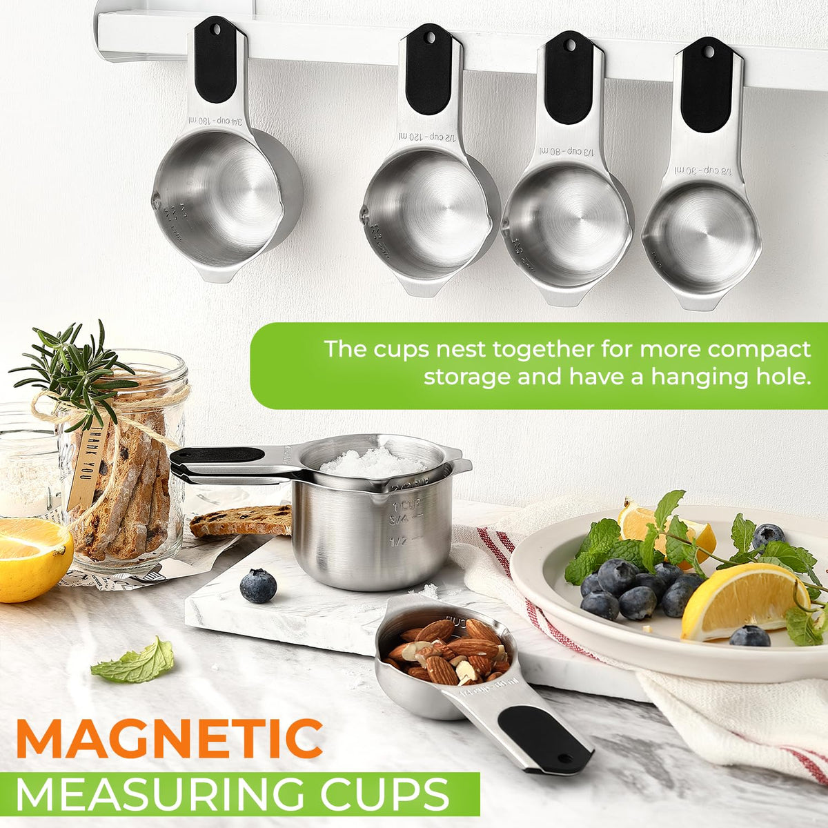 Spring Chef measuring cups with easy-pour spout help reduce drips during pouring.