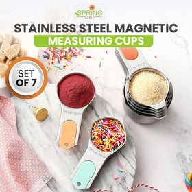 Engraved US and metric markings on Spring Chef measuring cups.
