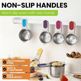 Spring Chef measuring cups feature engraved US and metric marks.