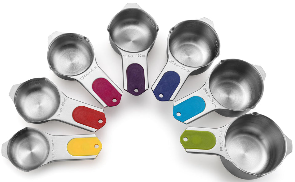 Spring Chef magnetic measuring cups nest together for compact storage.