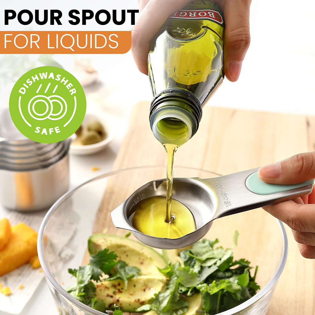 Seven-piece Spring Chef measuring cups set with common sizes.