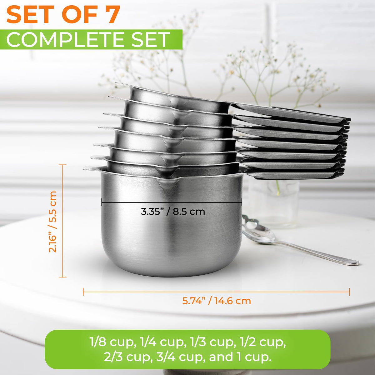 Spring Chef set includes seven common sizes for flexible recipe prep.