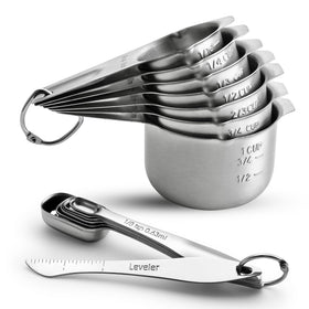 Spring Chef measuring cups and spoons set full view, sturdy stainless steel for precise cooking and baking.