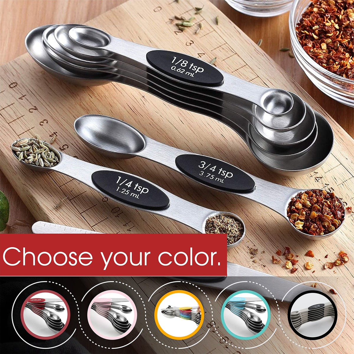 Spring Chef measuring spoons in black stainless-steel offer durability.