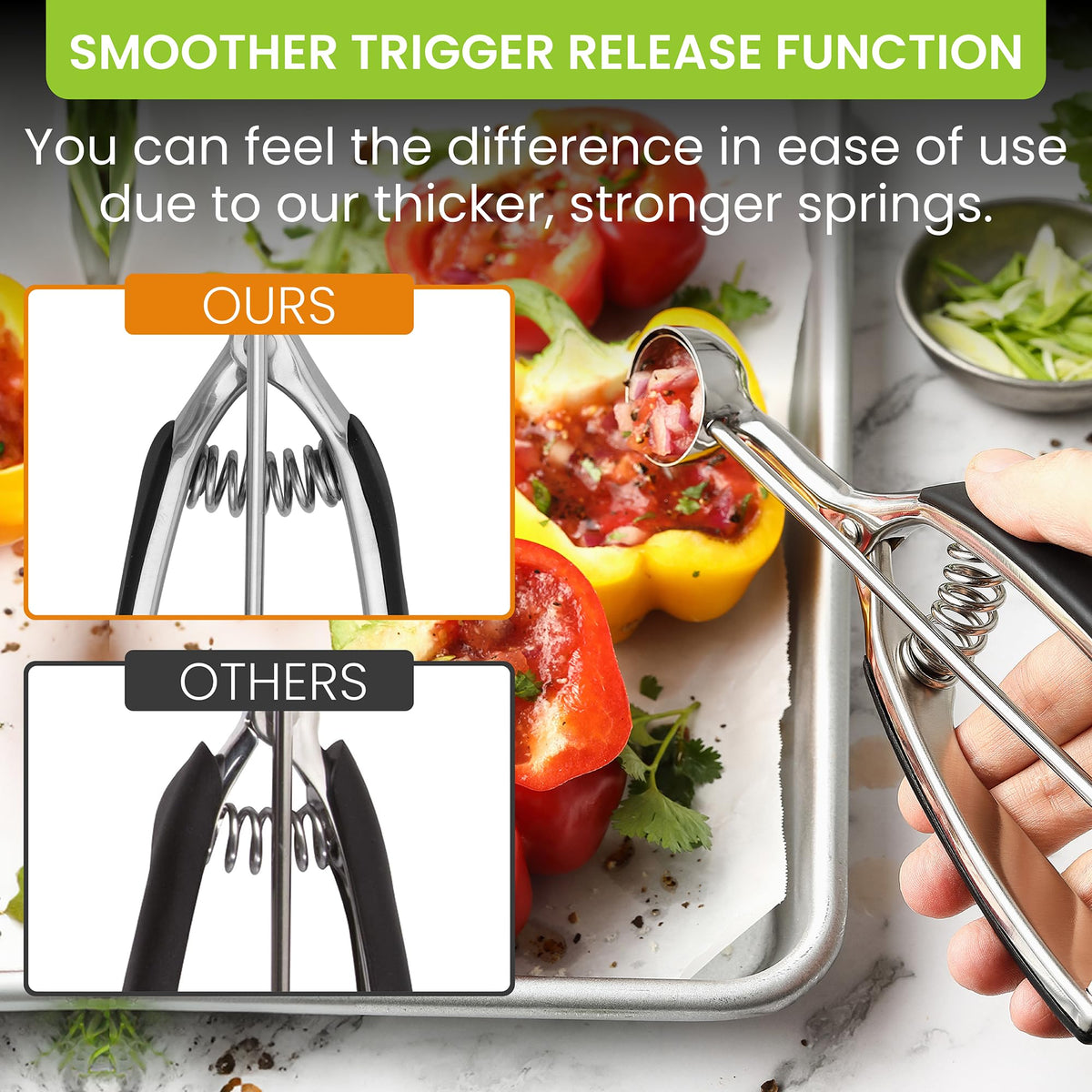 Spring Chef meatball scoop portions evenly for recipes.