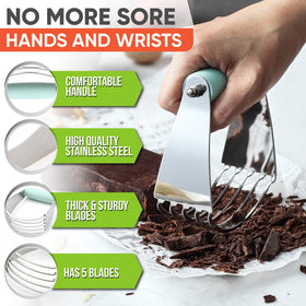 Spring Chef pastry blender mint handle emphasizing ergonomic design for comfortable baking.