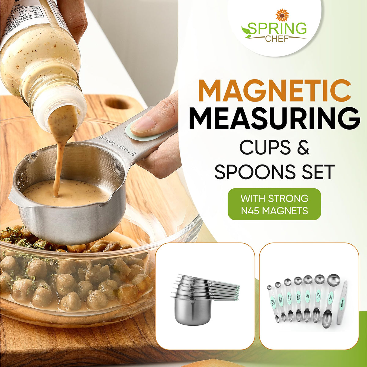Spring Chef patent-pending magnetic design keeps spoons handy.