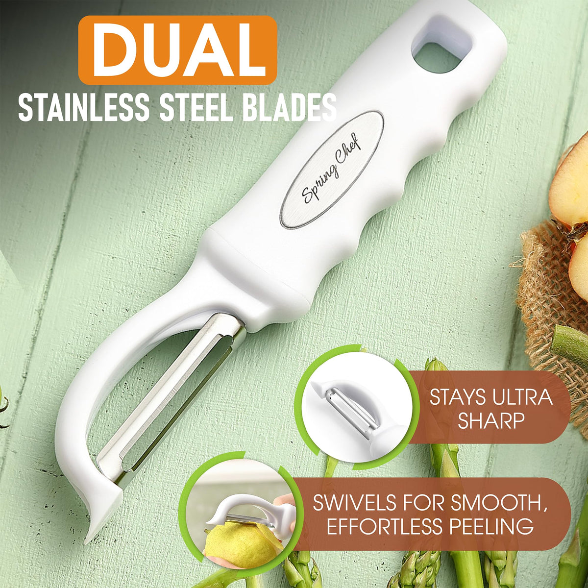 Spring Chef peeler comfort handle supports both hands