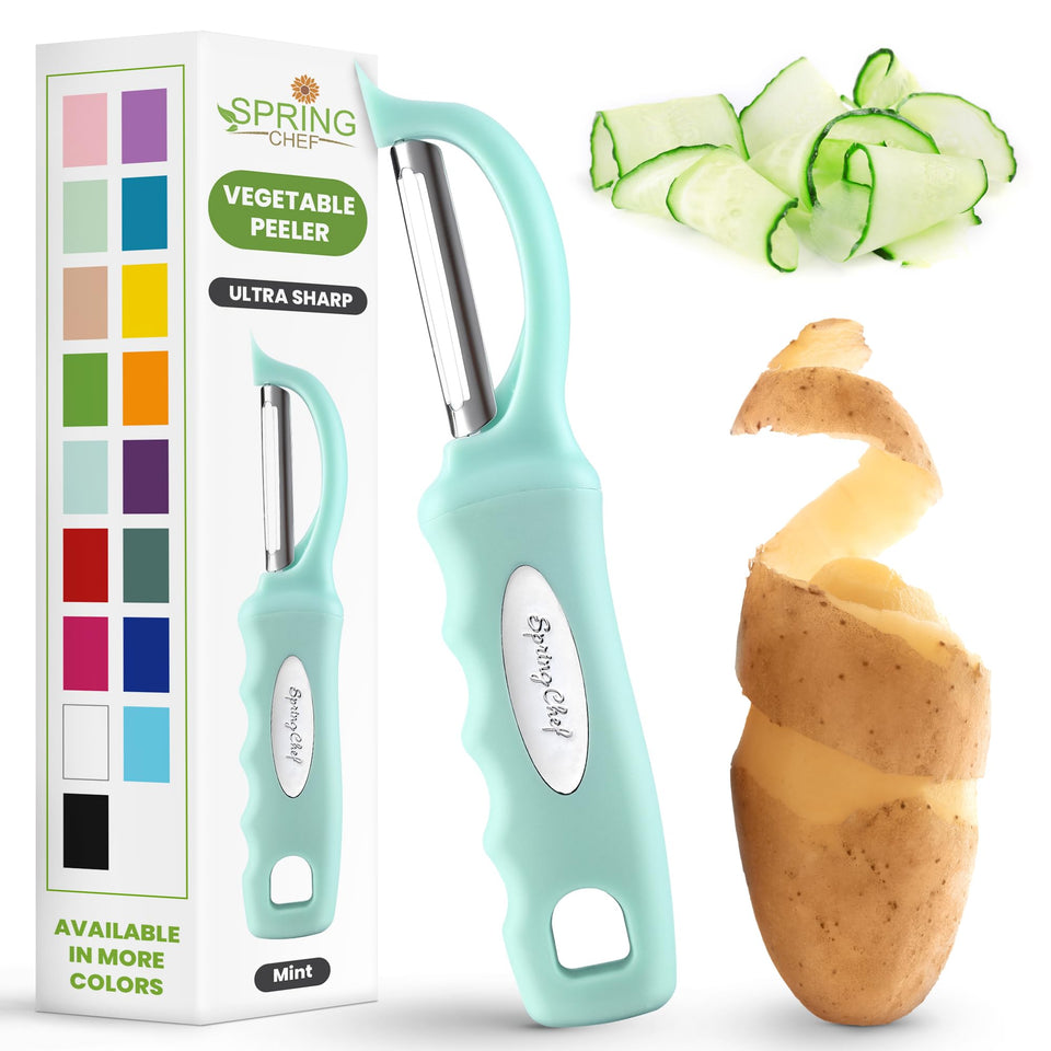 Spring Chef premium swivel peeler blades close-up for sharp efficiency.