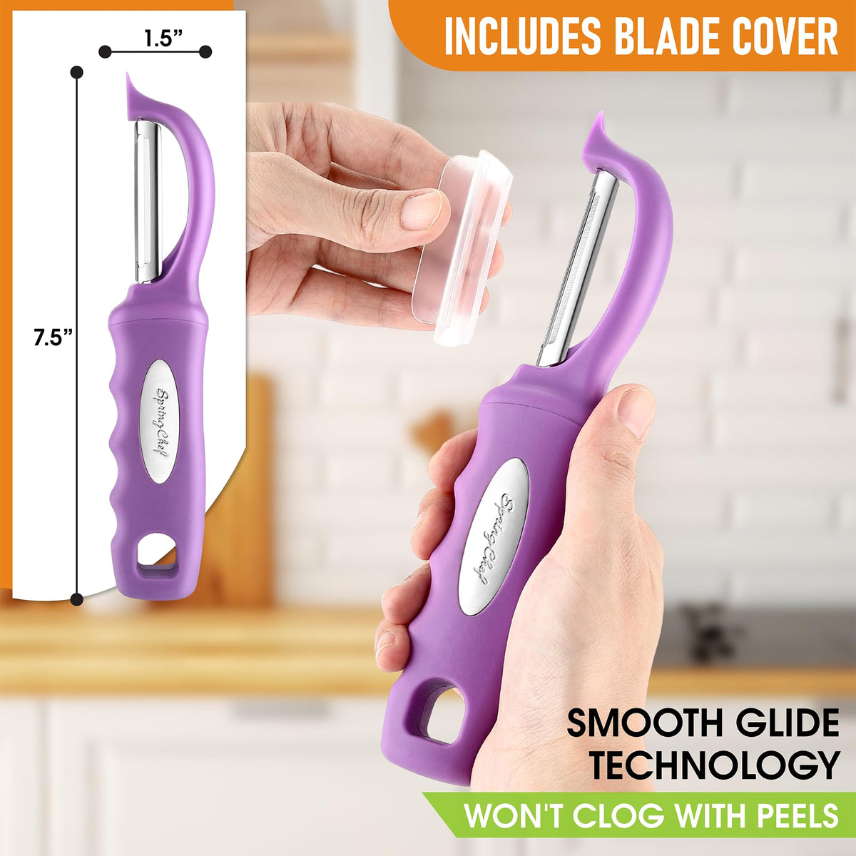 Built in blemish remover on Spring Chef peeler for quick surface prep