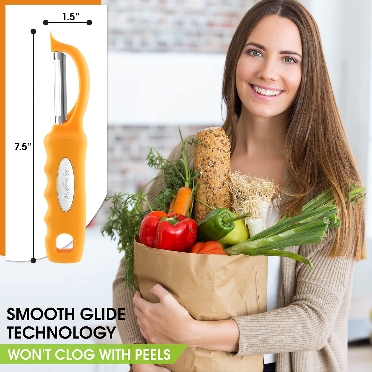 Spring Chef Premium Swivel Peeler blemish remover at work on potato.