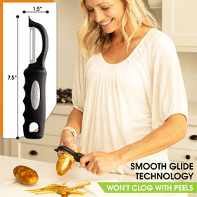 Spring Chef Premium Swivel Peeler built-in blemish remover for minor skin marks.