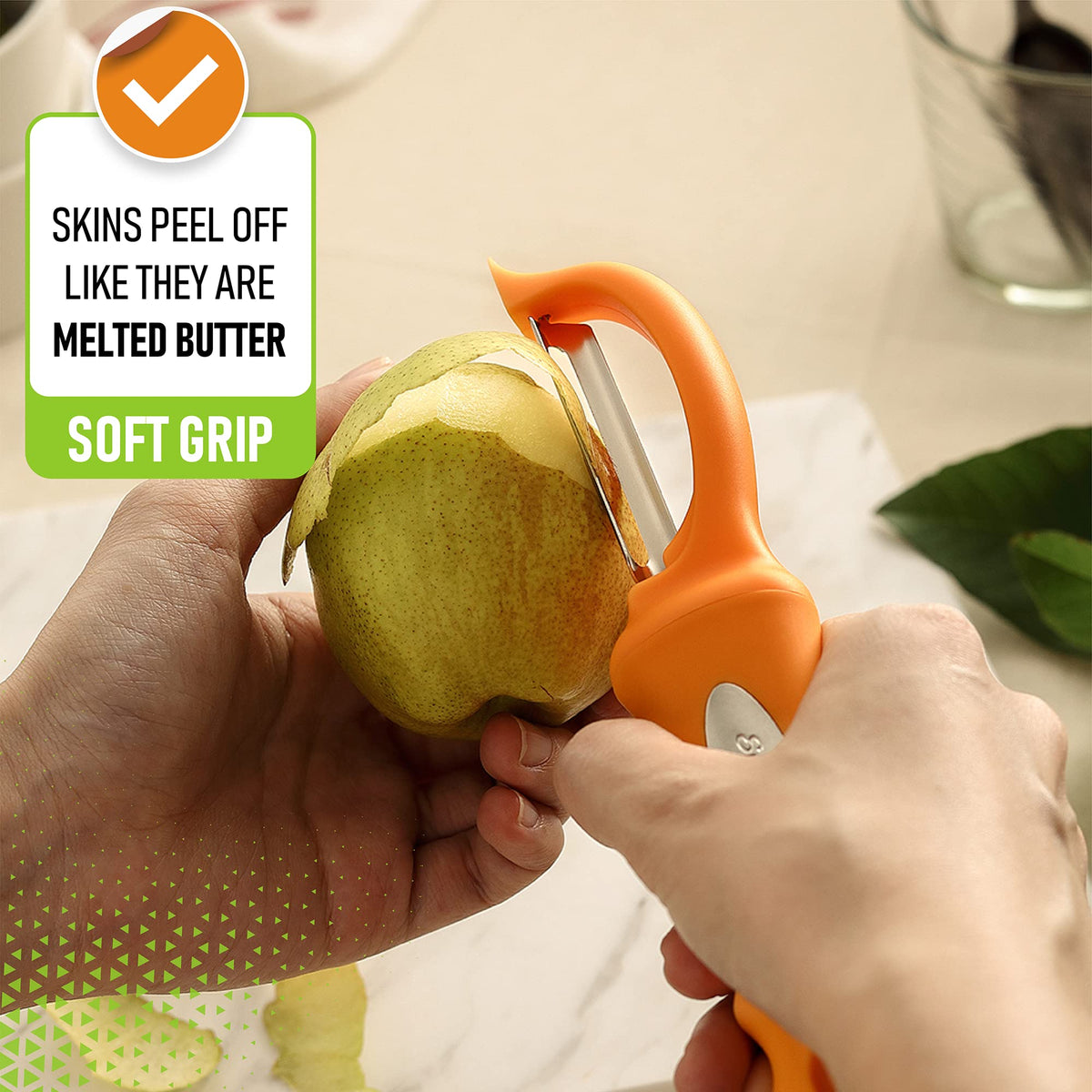 Spring Chef Premium Swivel Peeler dishwasher-safe for easy cleanup.