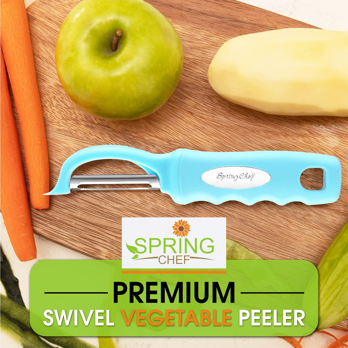 Spring Chef Premium Swivel Peeler ergonomic design supports comfortable use