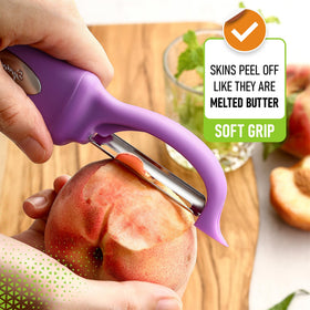 Ergonomic handle on Spring Chef peeler designed for both hands