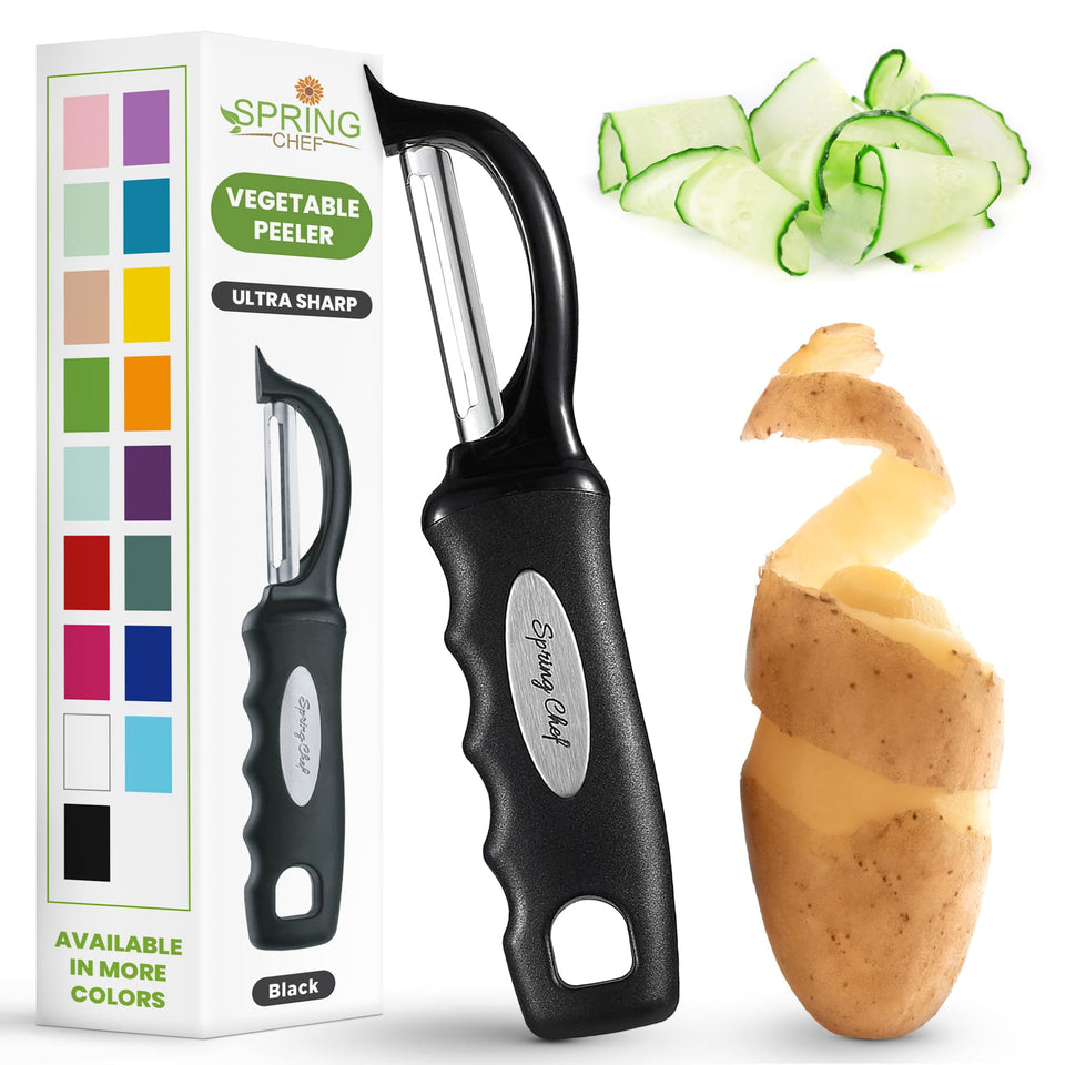 Spring Chef Premium Swivel Peeler front view showing smooth peeling action