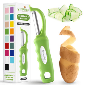 Spring Chef Premium Swivel Peeler front view with an ergonomic, comfortable handle for easy peeling.