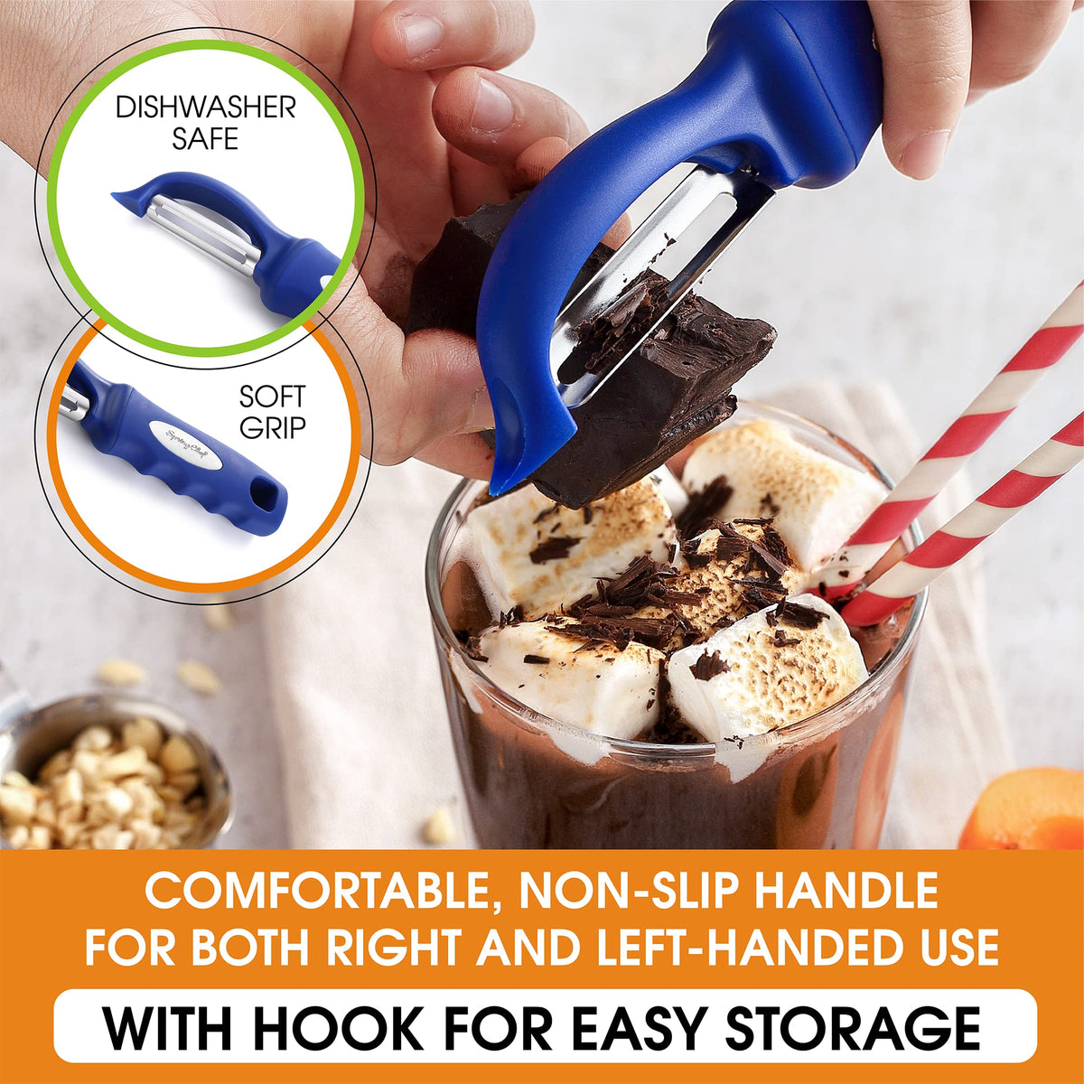 Spring Chef peeler comfortable for both left and right-handed cooks.