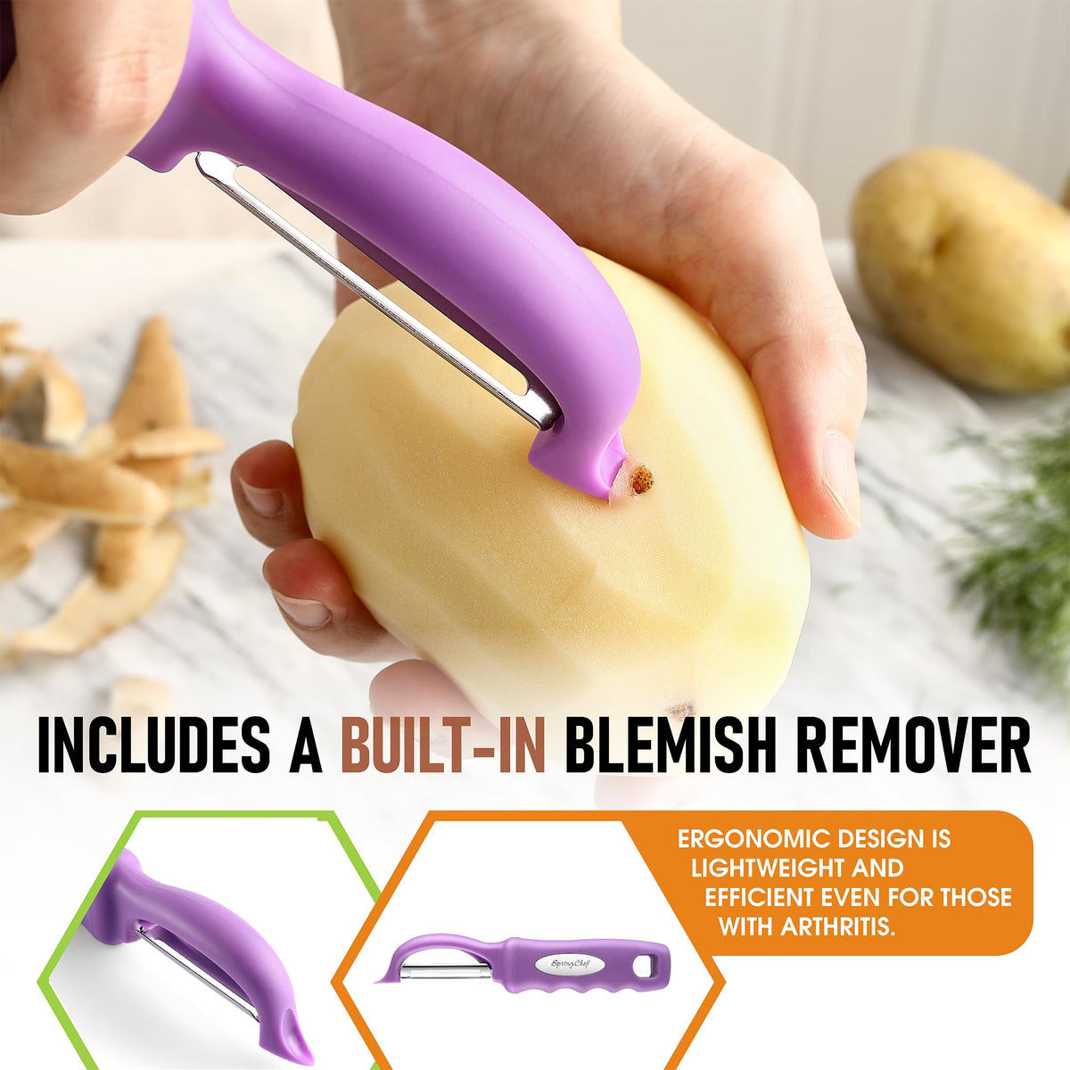 Peeler with hanging hole for convenient kitchen storage