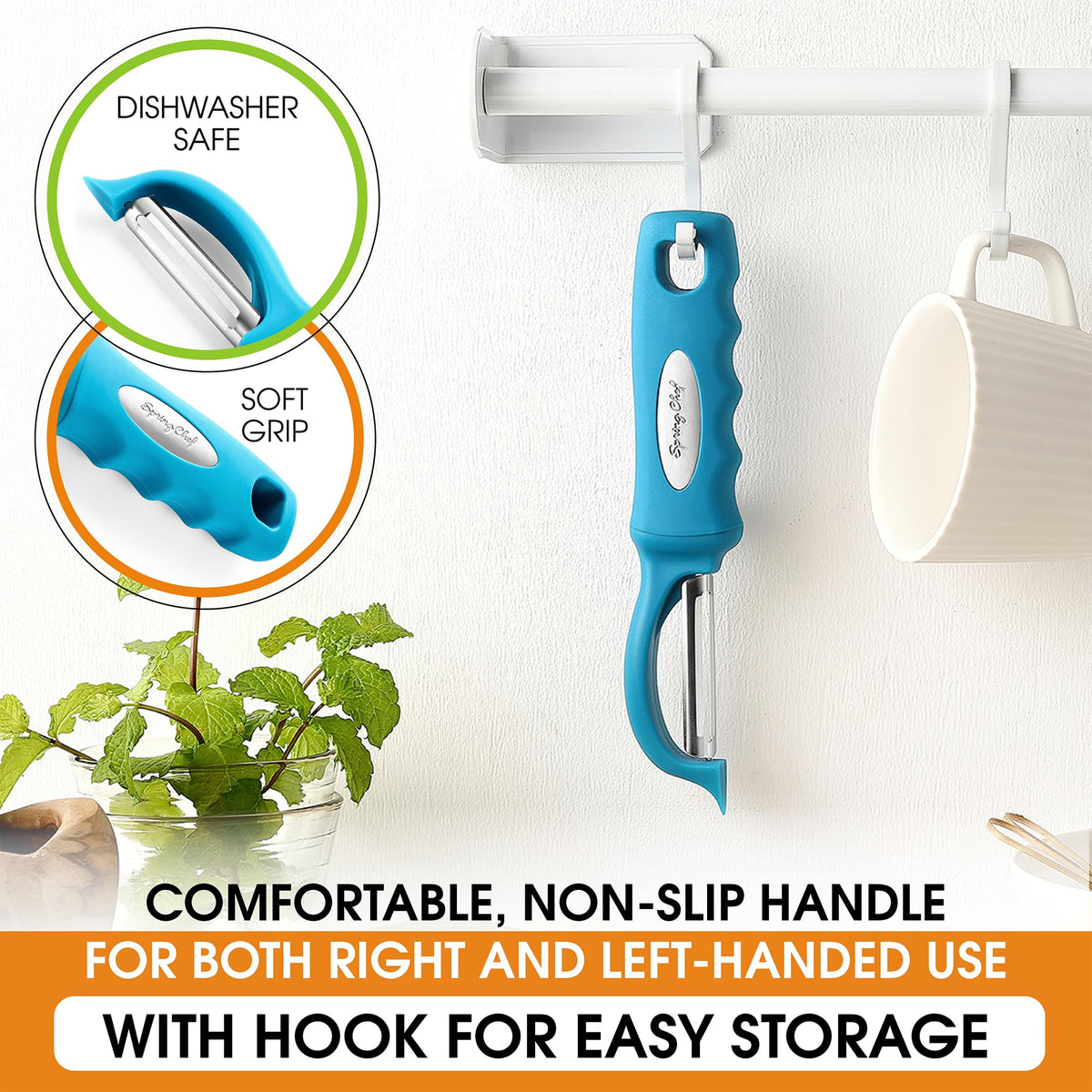 Spring Chef Premium Swivel Peeler lightweight design reduces hand fatigue