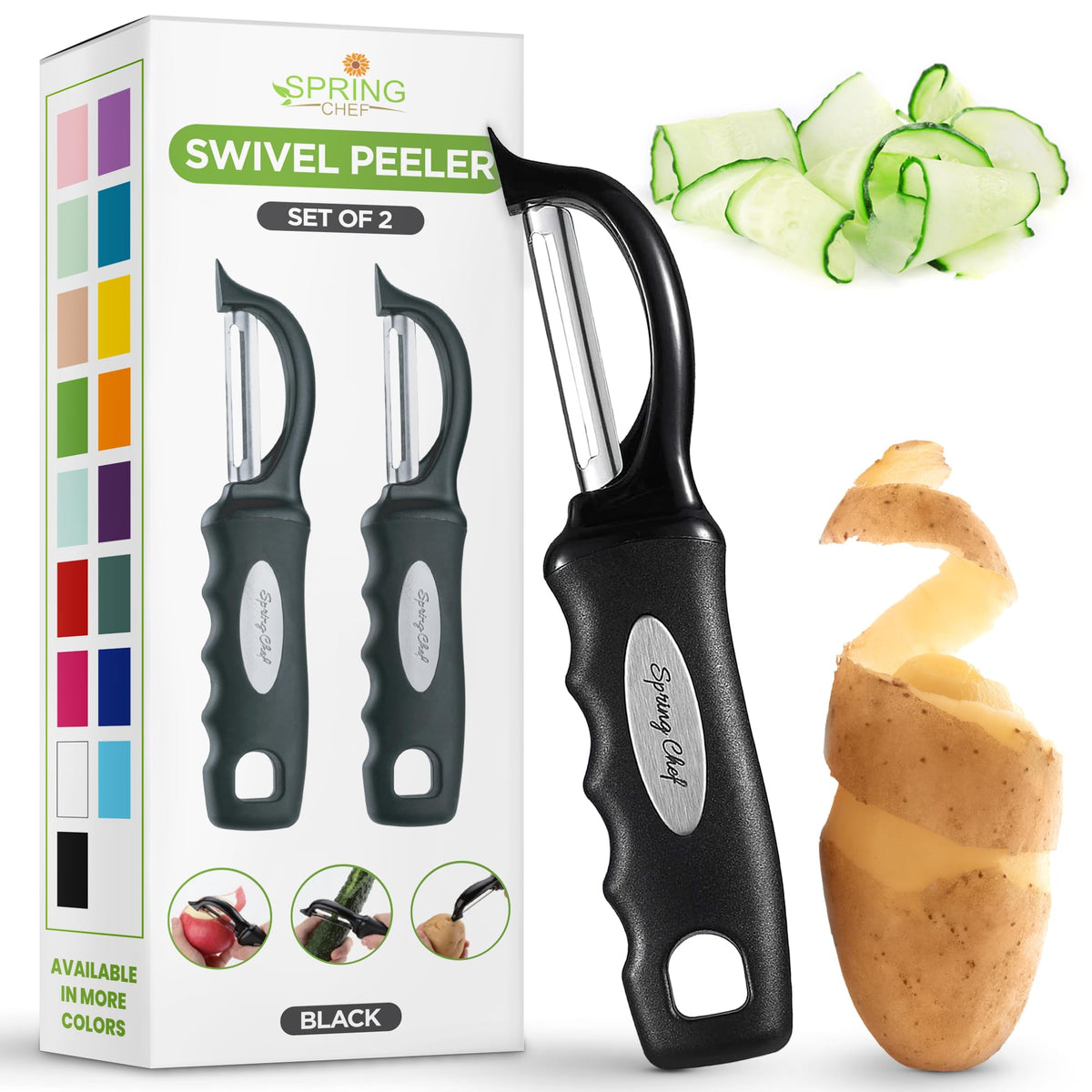 Spring Chef Premium Swivel Peeler with soft grip handle for comfortable peeling.