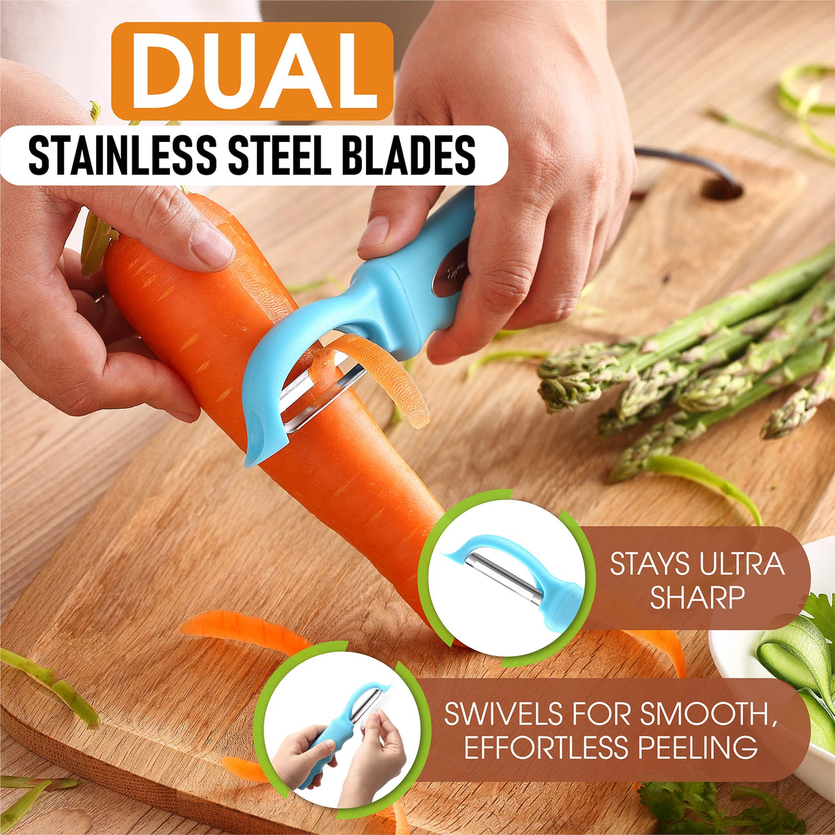 Spring Chef Premium Swivel Peeler soft grip handle for comfortable peeling