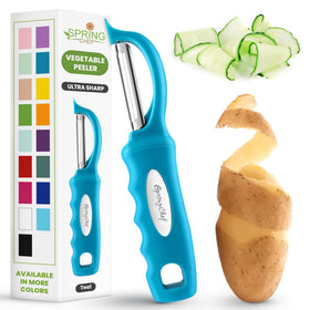 Spring Chef Premium Swivel Peeler with teal handle for effortless peeling