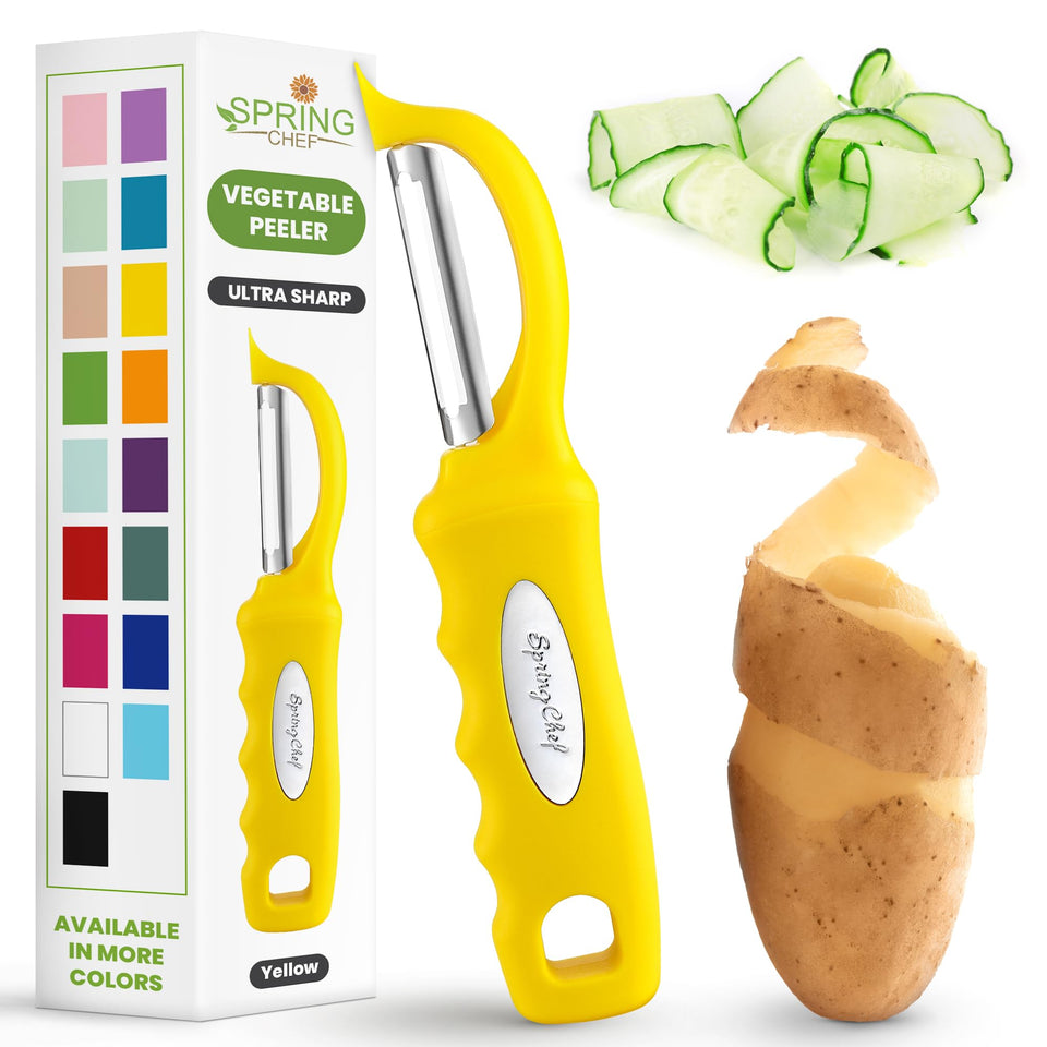 Spring Chef swivel peeler blades glide for effortless peeling of potatoes and produce