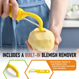 Spring Chef swivel peeler ergonomic design reduces hand fatigue during peeling