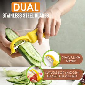 Spring Chef swivel peeler soft-grip handle provides comfortable peeling