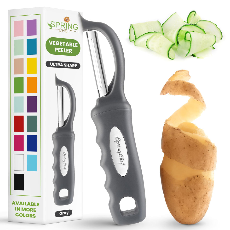 Spring Chef Premium Swivel Vegetable Peeler with comfort handle for effortless peeling.