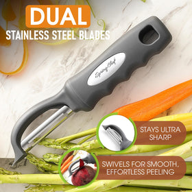 Spring Chef Premium Swivel Vegetable Peeler ultra sharp blades enable precise peeling.
