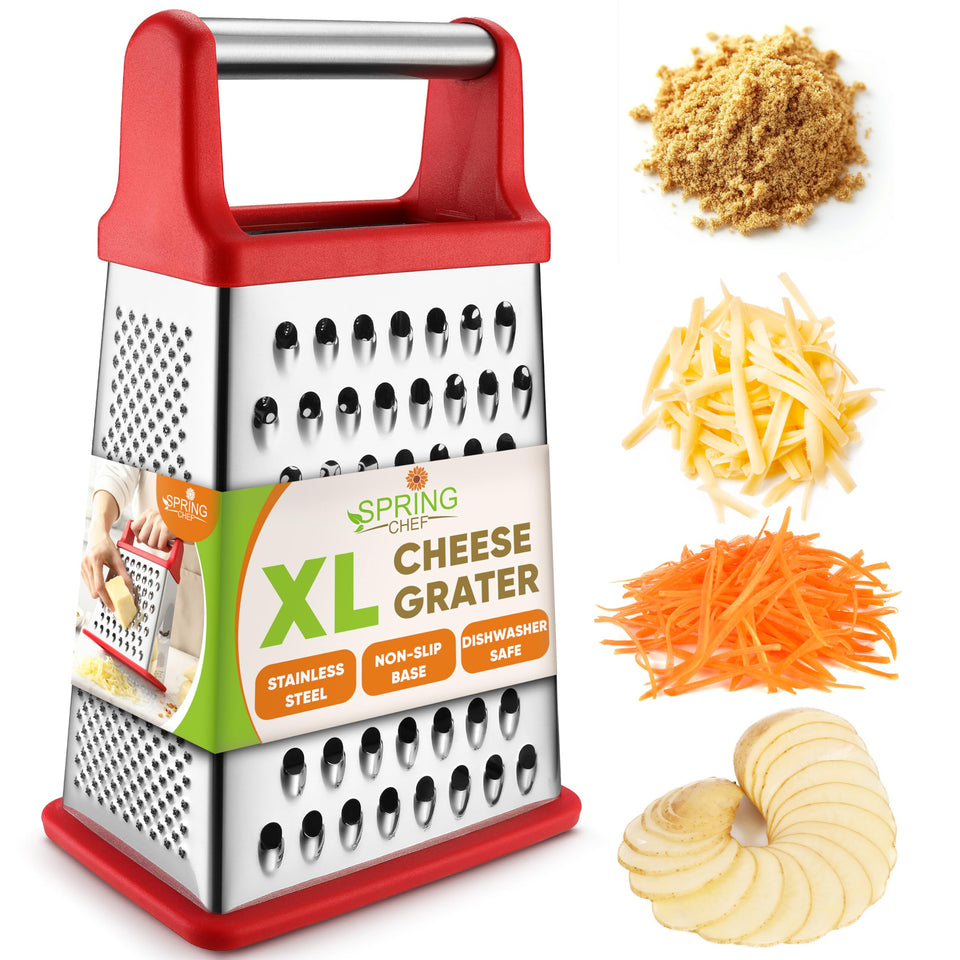 Spring Chef Professional Cheese Grater top view shows four grating surfaces for versatile prep.