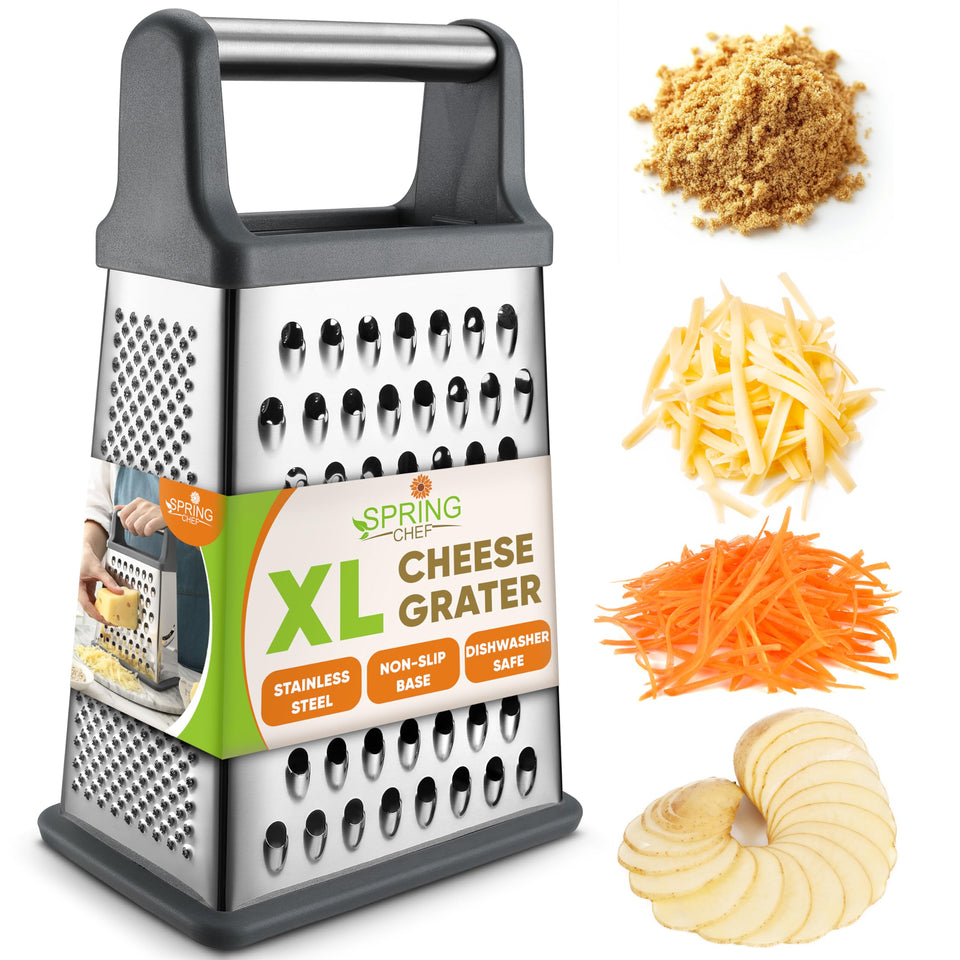 Spring Chef Professional four-sides grater close-up with sharp blades for precise cheese shredding