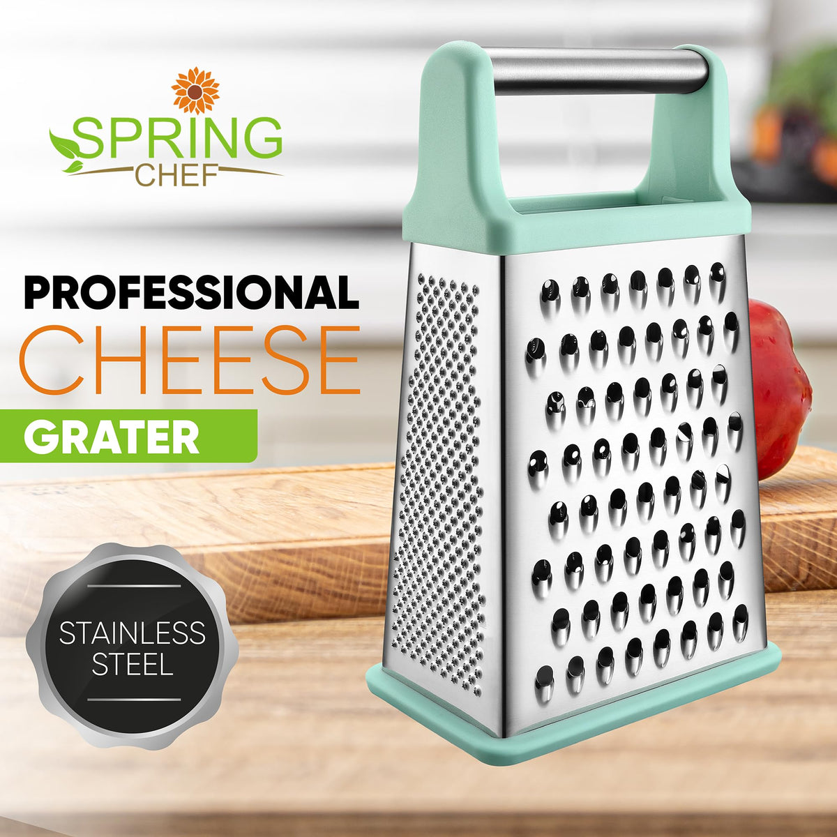 Spring Chef Professional cheese grater side view ergonomic handle for easy grip