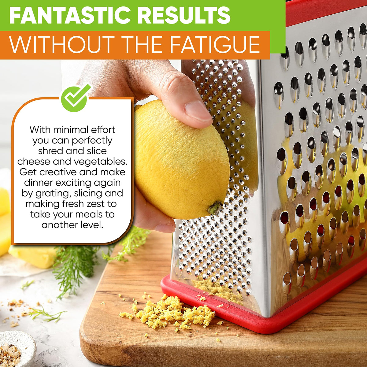 Spring Chef grater creates fluffy cheese shavings for topping dishes.