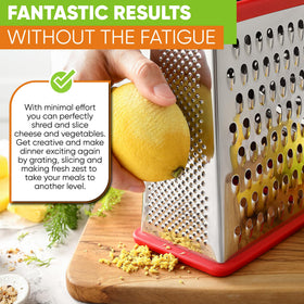 Spring Chef grater creates fluffy cheese shavings for topping dishes.