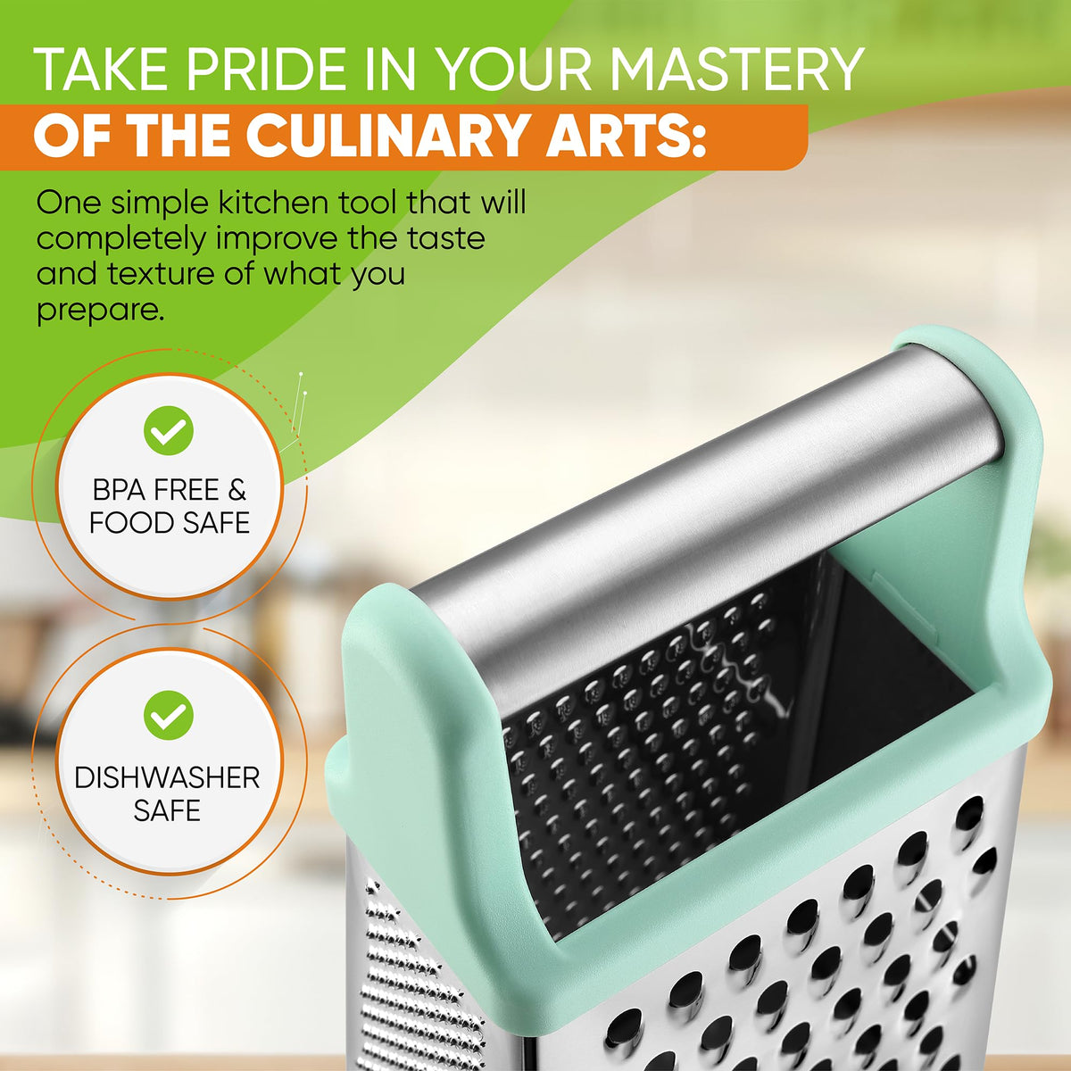 Spring Chef Professional grater mint finish dishwasher safe for easy cleaning