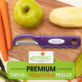 Spring Chef Purple Swivel Peeler arthritis-friendly grip for comfortable peeling.