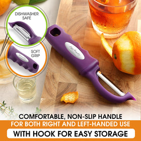 Spring Chef Purple Swivel Peeler ergonomic design suitable for long use.