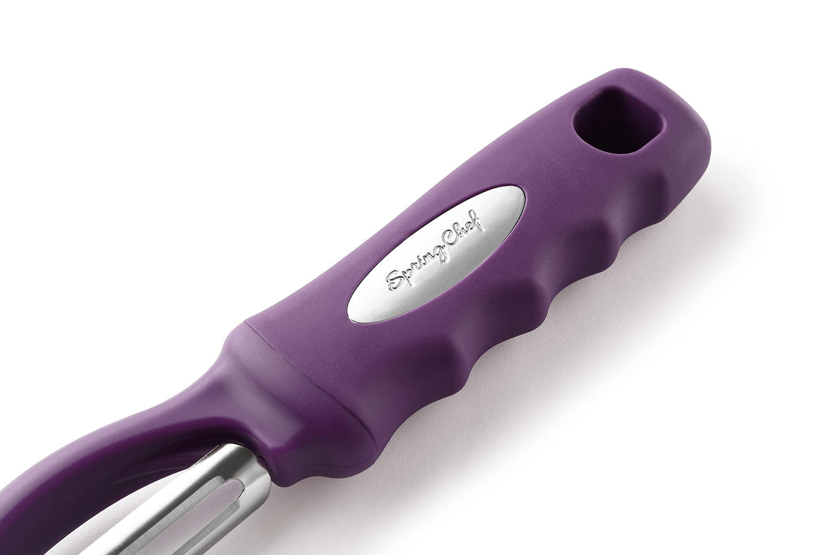 Spring Chef Purple Swivel Peeler peels potatoes evenly and efficiently.